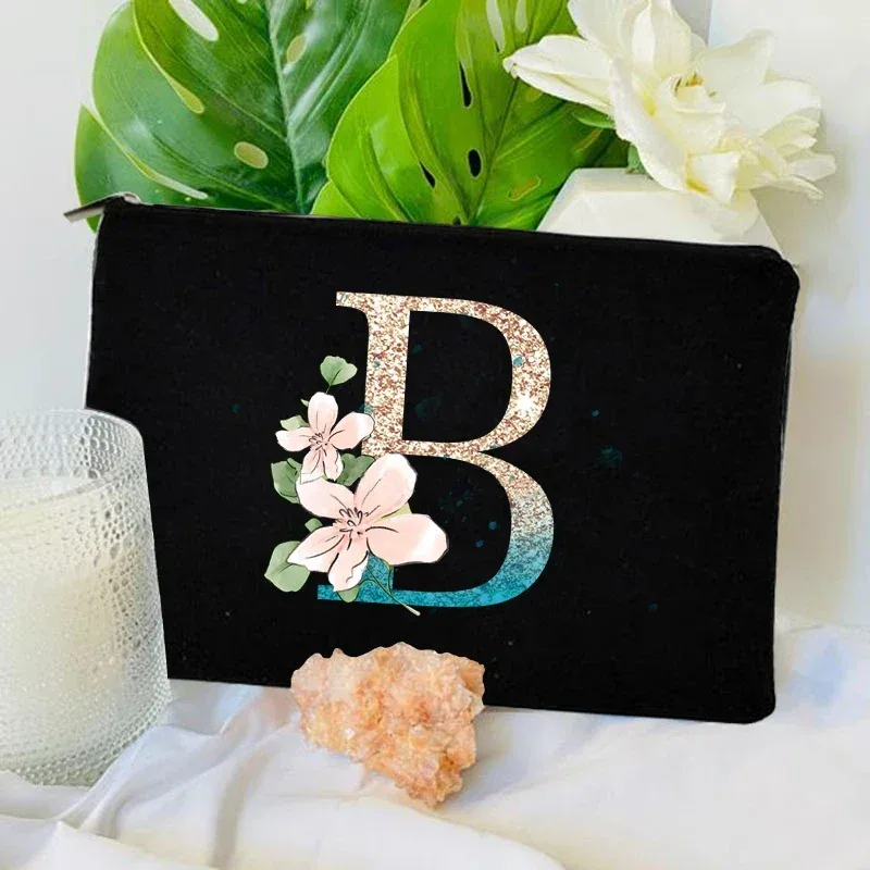 sacs à fermeture éclair pour maquillage initial dégradé, pochette de voyage pour toilettes, rouge à lèvres, enterrement de vie de jeune fille, pochette cosmétique pour demoiselle d'honneur