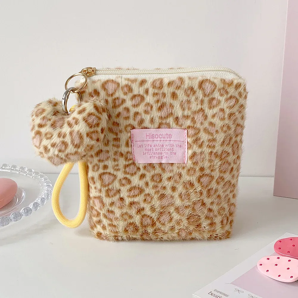 jolie trousse de maquillage à fermeture éclair, porte-monnaie pour rouge à lèvres, imprimé léopard rétro, mini sac cosmétique