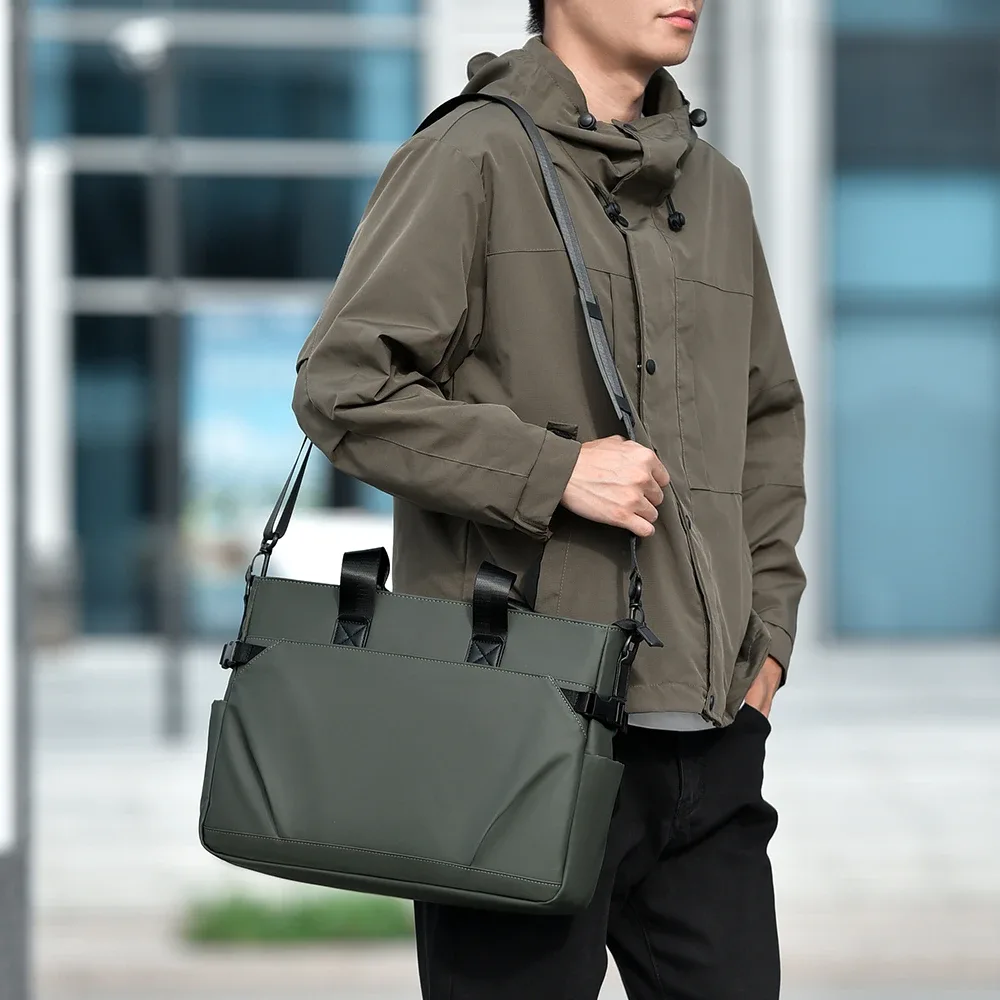 porte-documents noir étanche pour hommes, sac à main de grande capacité, polyvalent pour les déplacements professionnels, sac pour ordinateur portable, sac à bandoulière minimaliste quotidien