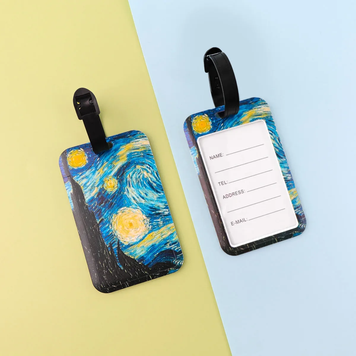 peinture à l'huile en plastique étiquette de bagage valise artistique sac à dos anti-perte liste porte-carte d'identité mode bagages accessoires cadeaux