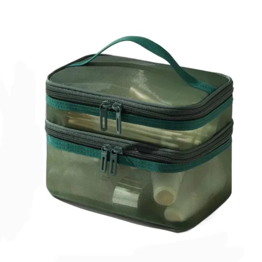 sac de voyage portable en maille transparente à 2/3 couches, grande capacité, trousse de toilette, trousse de maquillage à 2/3 couches, organisation des articles de toilette