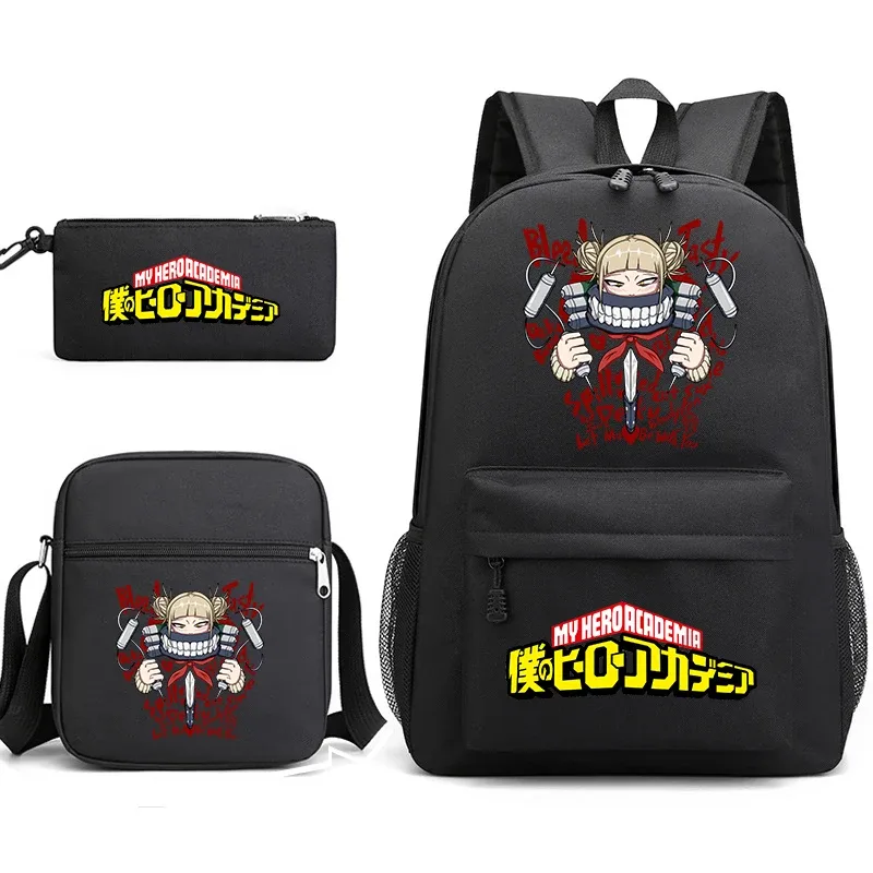 ensemble de sacs à dos scolaires imprimés my hero academia, 3 en 1, avec sac à bandoulière, trousse à crayons, pour garçons, filles, enfants
