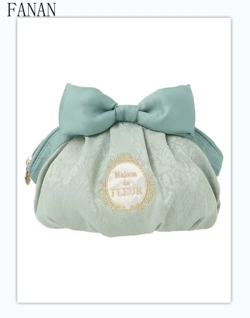 sacs à cosmétiques en tissu jacquard pour femmes, broderie, nœud mignon, sac de rangement décontracté doux pour dames, style japonais, nouveau, 2025