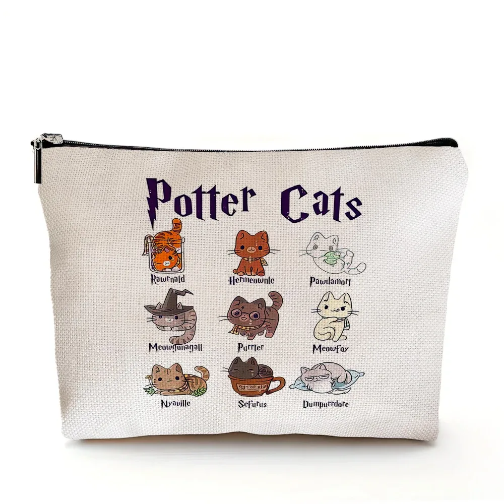 décontracté dessin animé pottere chat femmes organisateur de voyage enfant portefeuille fille sac cosmétique double impression dame mariage maquillage sacs sac à main