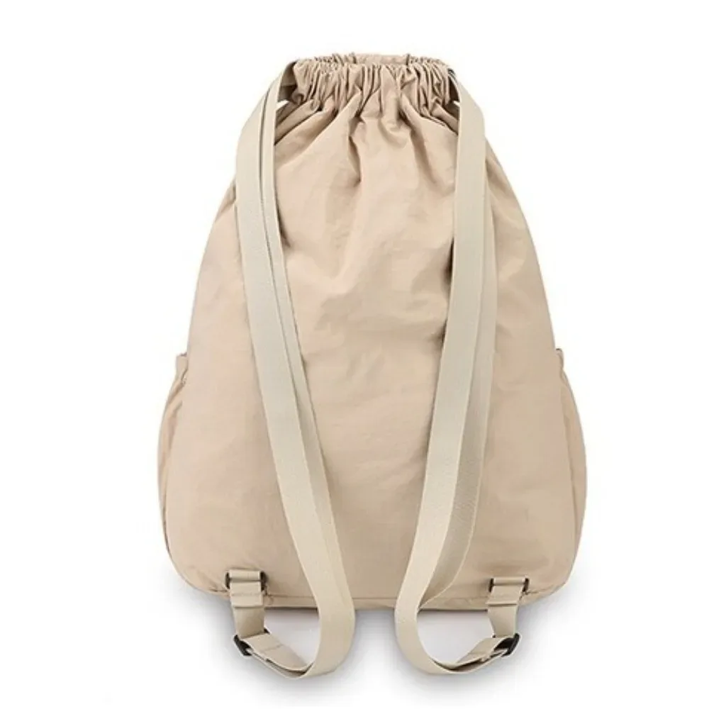 sac à dos en nylon oxford avec cordon de serrage, léger, pliable, couleur unie, grande capacité