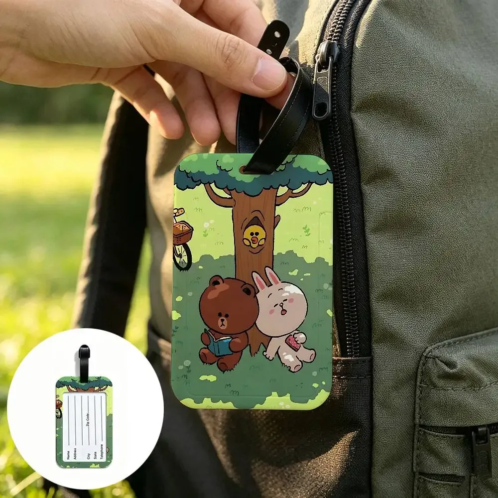 l-line animation friends étiquette de bagage universelle en pvc anti-perte avec carte d'information pour valise et sac à dos