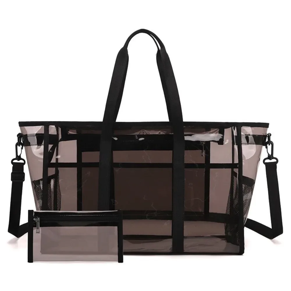 sac bandoulière transparent grande capacité, sac de toilette imperméable en pvc, sac de plage et de natation léger et surdimensionné