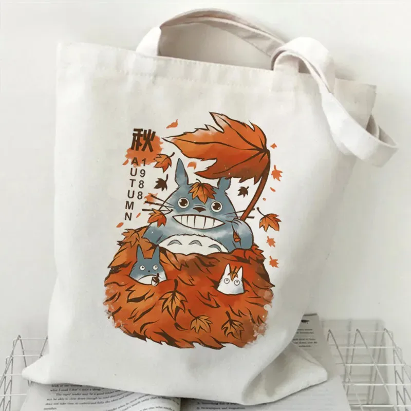 femmes dessin animé eco réutilisable sac à provisions femme épaule shopper sac fourre-tout studio ghibli collège sac à main rétro grandes dames