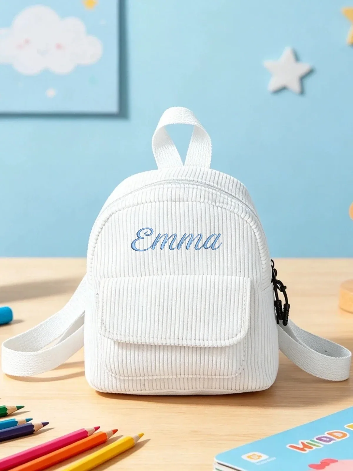 sac à dos de maternelle mini en velours côtelé avec broderie et nom personnalisé, cartable pour filles et garçons, idéal pour l'école quotidienne, cadeaux mignons pour les enfants et les vacances.