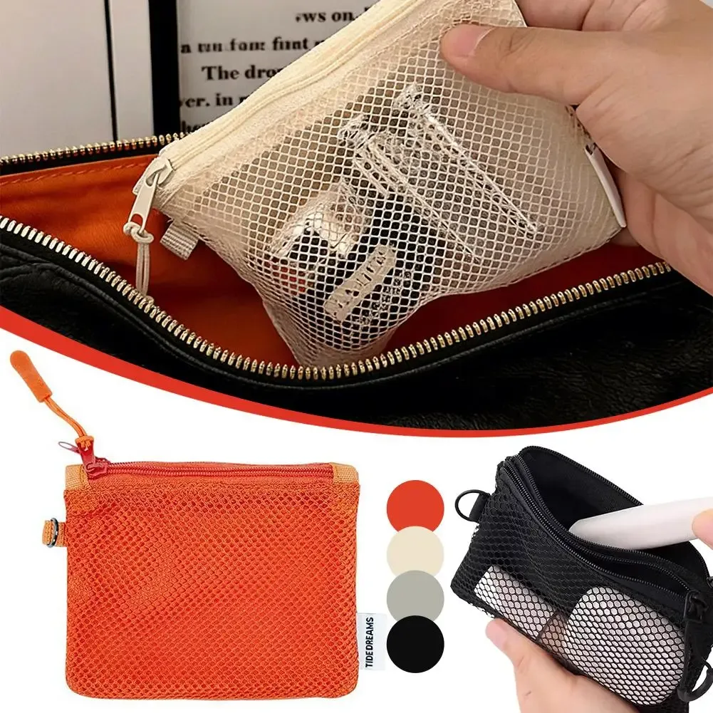 sacs de rangement en maille double couche, trousse de maquillage portable de voyage avec fermeture éclair, mini organisateur de cosmétiques et articles de toilette, sac simple pour papeterie