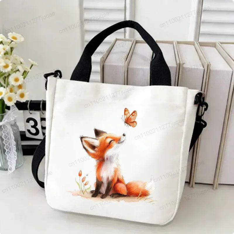 sac à bandoulière en toile motif renard kawaii - sac fourre-tout créatif fantaisie pour femme - sacs à main décontractés légers - sacs de shopping - cadeaux