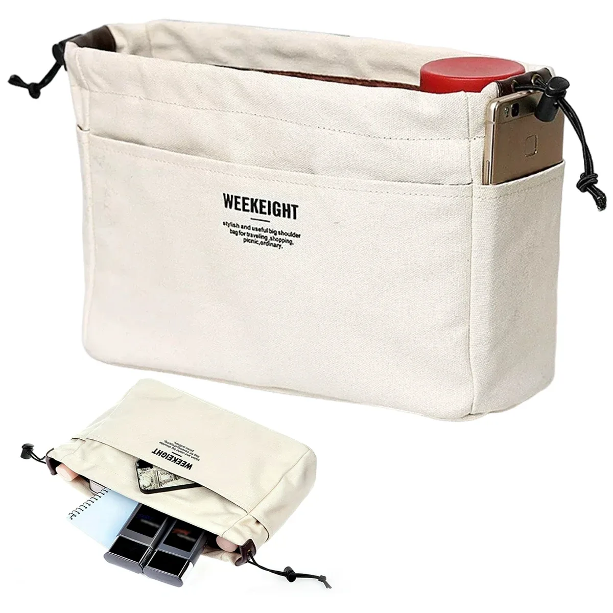 pochette de rangement multi-compartiments avec cordon de serrage, doublure de sac à main de grande capacité avec poche, pour objets personnels zsy, 1 pièce