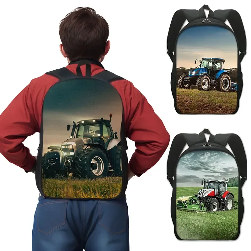 Sac à dos imprimé tracteur Fskins pour adolescents, sacs d'école pour enfants, sac à dos décontracté pour hommes, sac à dos pour ordinateur portable, sac de livre portable, 16 pouces