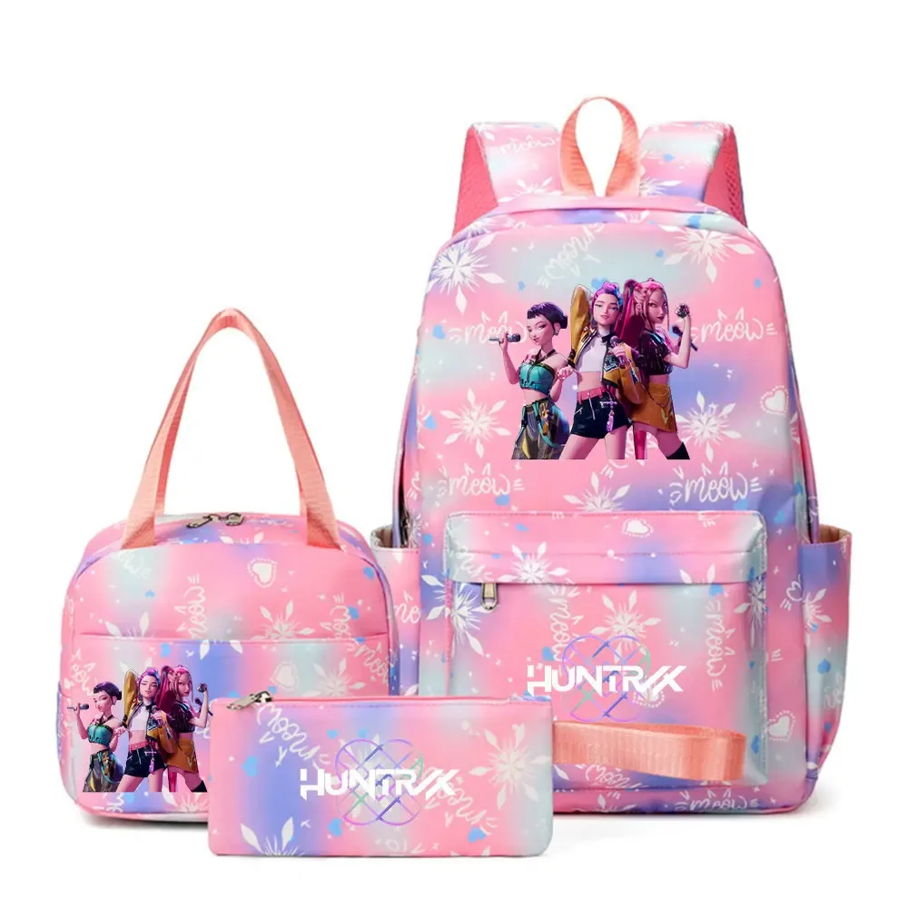 sacs d'école imprimés kpop demon hunters pour femmes et filles, 3 pièces/ensembles, avec sacs à lunch, cartable coloré pour étudiants garçons et filles
