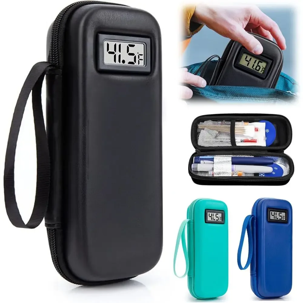 étui de voyage refroidisseur d'insuline avec affichage de thermomètre, sac de rangement de médicaments, sac de refroidissement d'insuline étanche pour les diabétiques