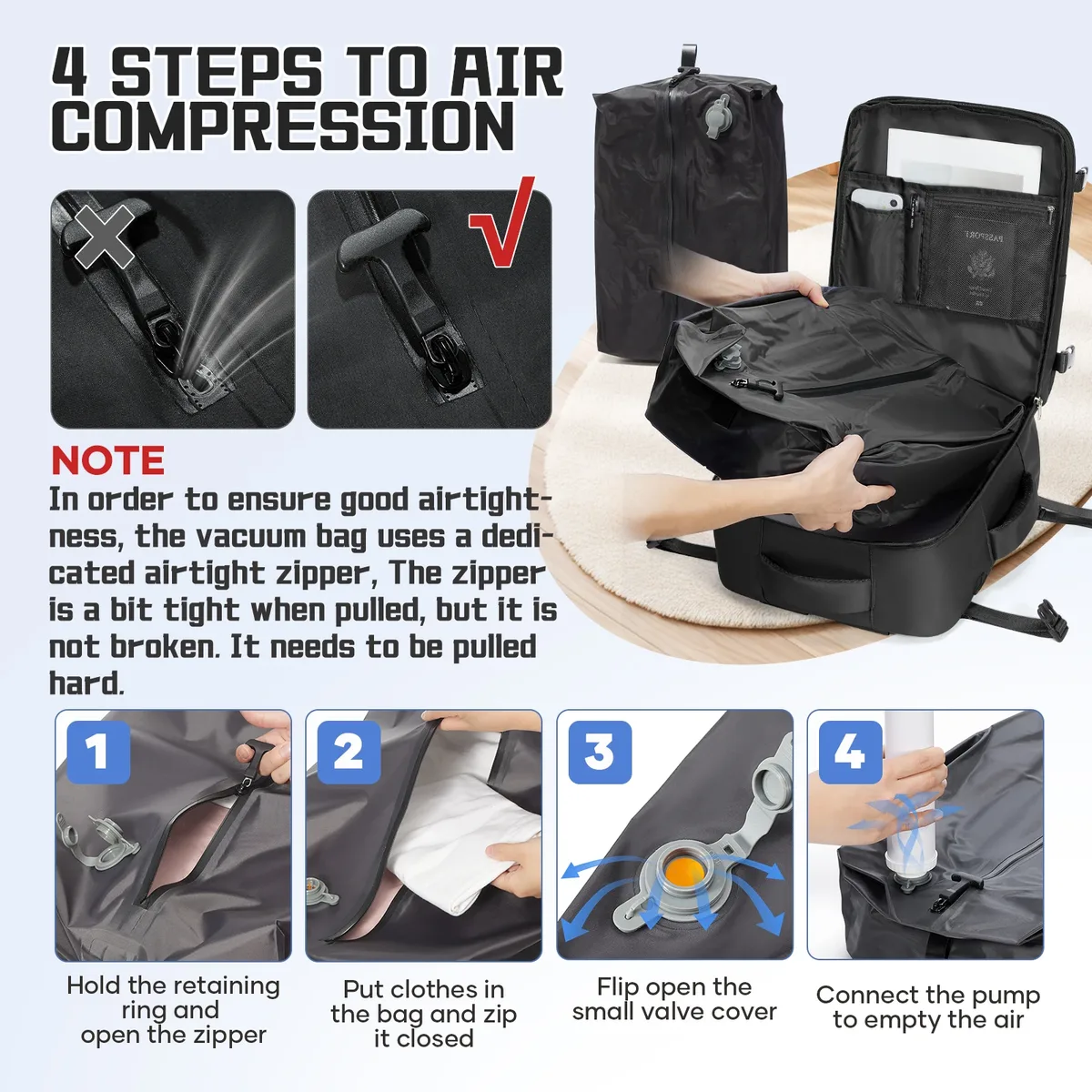 sac à dos 40x30x20 pour avion, bagage à main ryanair avec sac de compression sous vide, sac à dos pour femme, sac à dos sous vide, sac à dos pour ordinateur portable