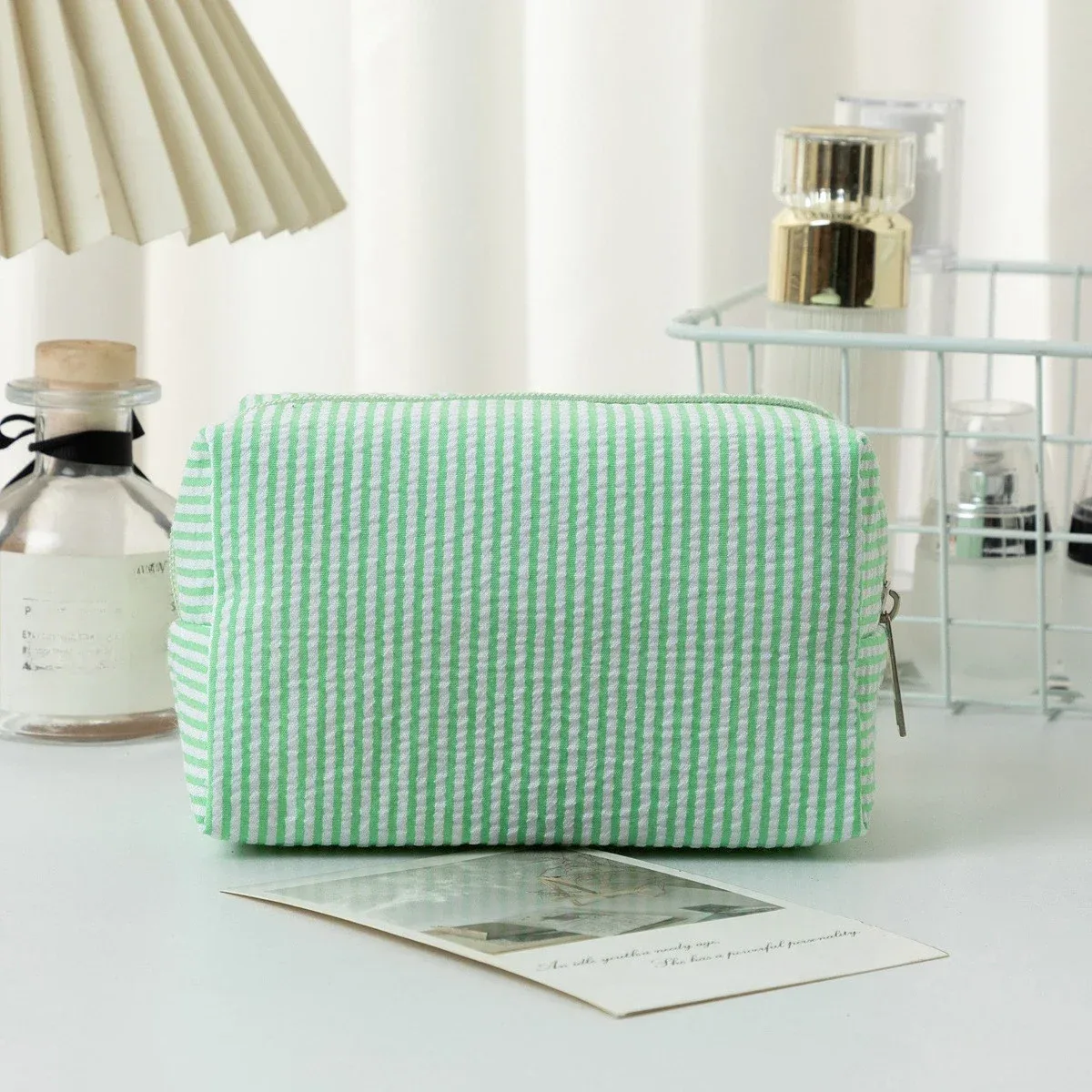 sac à cosmétiques rayé pour femmes, organisateur de maquillage de voyage à la mode, pochette de toilette portable à fermeture éclair pour filles