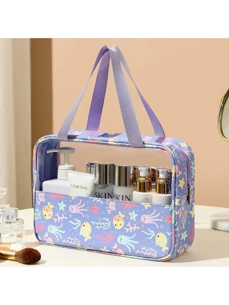 sac de lavage de douche de grande capacité, sac à cosmétiques translucide pour dames, sac de rangement de cosmétiques essentiels de voyage