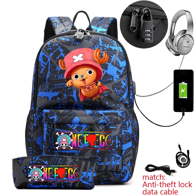 sac à dos antivol pour étudiants avec imprimé tony chopper, avec trousse à crayons, sac à dos décontracté pour garçons, filles et adolescents