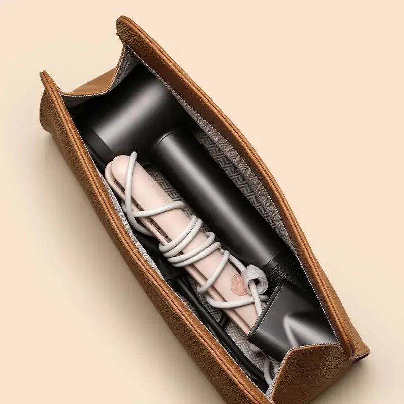 sac de rangement pour sèche-cheveux en cuir pu souple personnalisé, sac de voyage de grande capacité pour fer à friser, sac cosmétique de luxe pour femme
