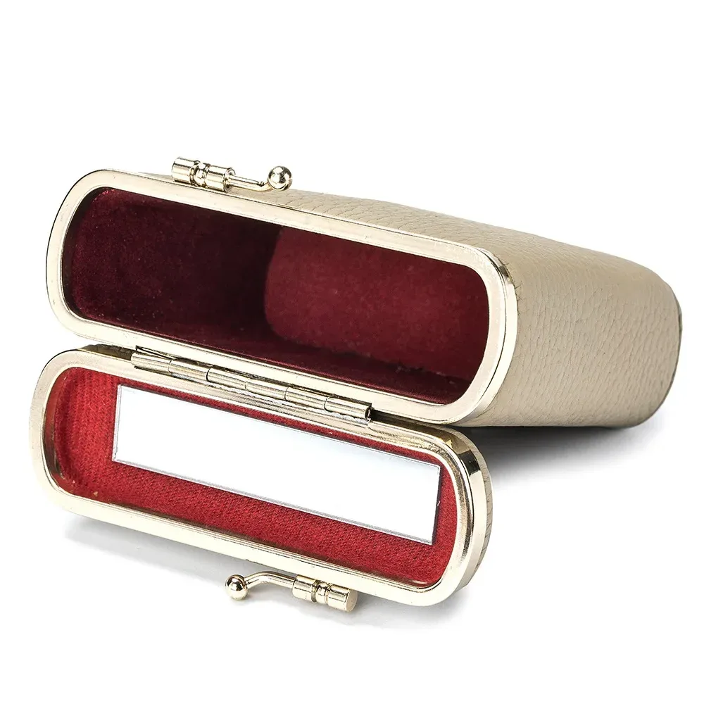 mini trousse de maquillage portable en cuir simple pour femmes, rangement miroir, usage personnel, petits étuis à rouge à lèvres, sacs à cosmétiques