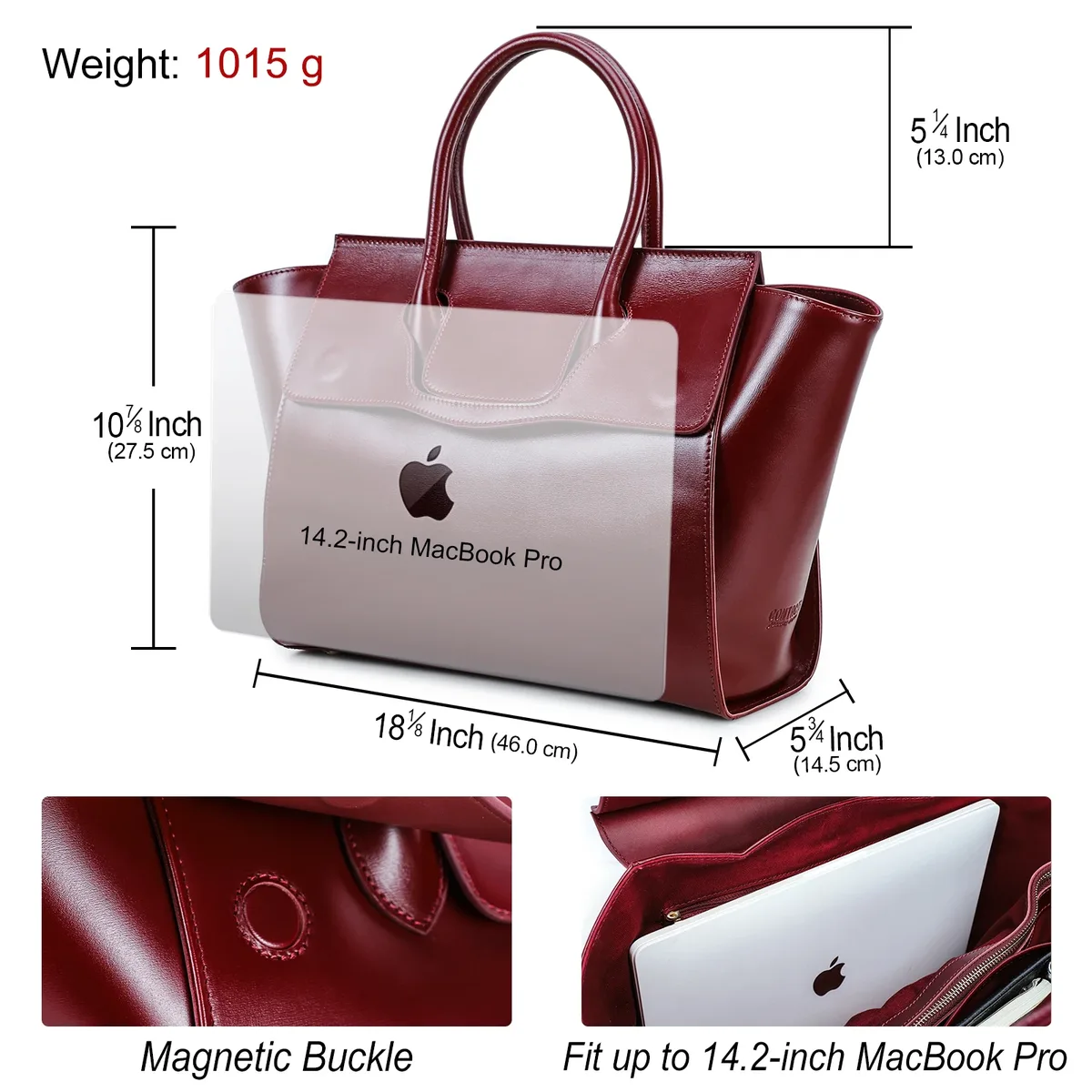 contact's sacs d'affaires en cuir véritable pour femmes porte-documents rouge de luxe concepteur bureau dames fourre-tout pochette d'ordinateur pour 14.2 "macbook pro
