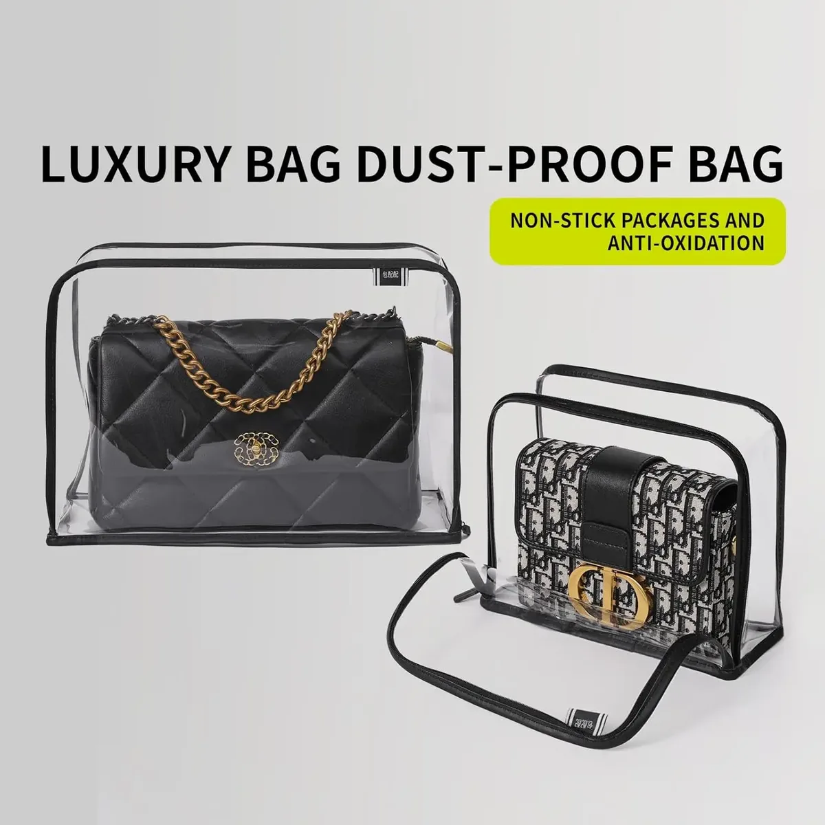 housse de rangement transparente, résistante à l'humidité, sans poussière, pour sacs à main de luxe, organisateur de sac à main premium avec fermeture éclair, sac peu encombrant