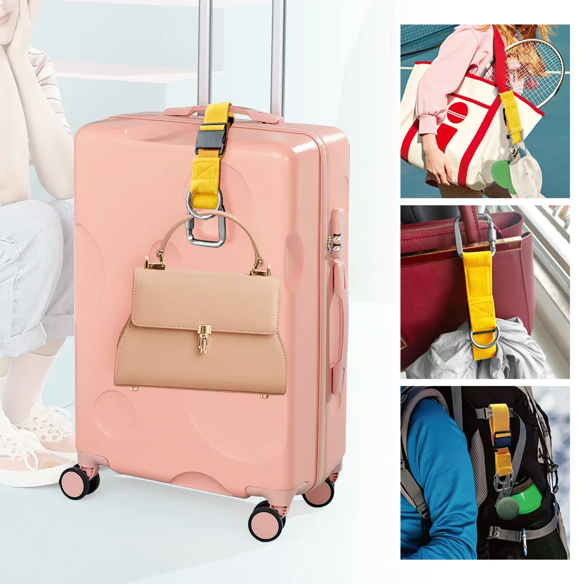 sangles de bagages réglables avec mousquetons carrés et crochets annulaires pour vêtements et valises, accessoires de voyage