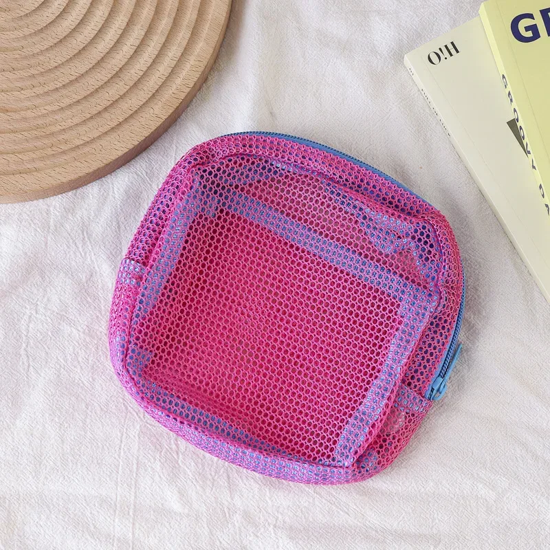 petite pochette de plage en maille transparente, sac cosmétique avec sangle de poignet amovible, organisateur de voyage pour crème solaire, clés, câbles