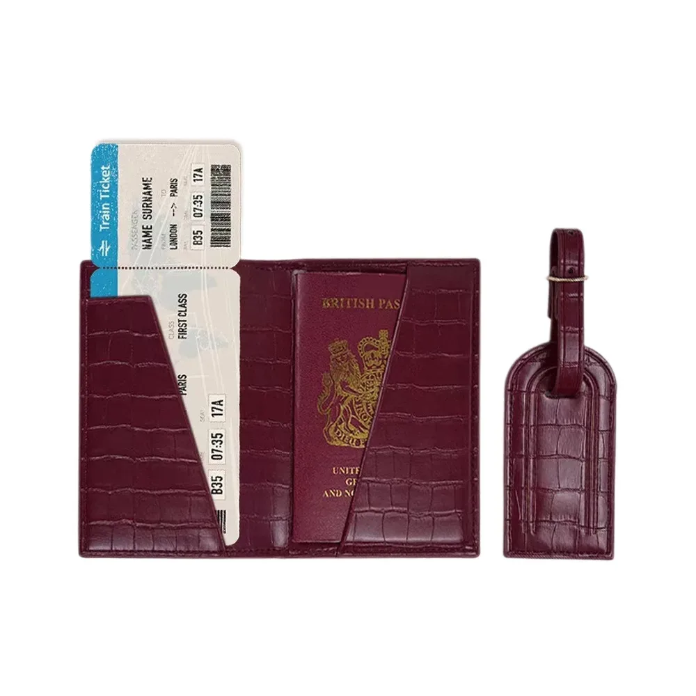 Coffret Cadeau Personnalisé avec Initiales Gratuites, Housse de Passeport en Cuir de Crocodile, Étiquette de Bagage, Porte-Cartes, Accessoires de Voyage