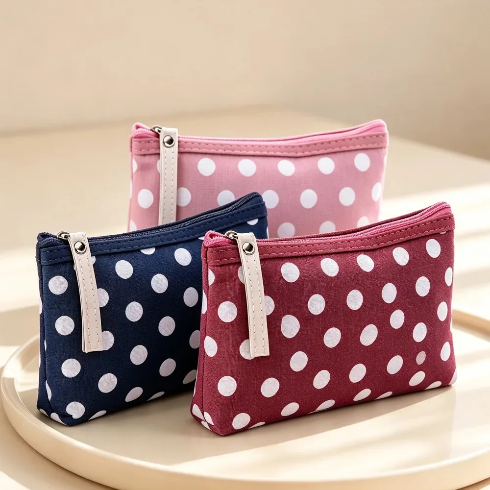 sac de maquillage en toile à pois pour femmes, pochette à cosmétiques, petit sac de rangement portable pour ar