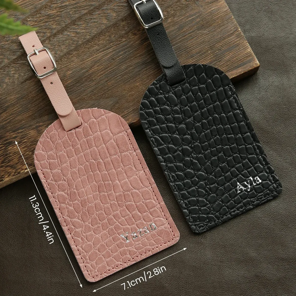 étiquette de bagage personnalisée avec nom en estampe à chaud pour valises, monogramme doré, étiquettes de bagage en simili cuir de crocodile avec carte de nom confidentielle