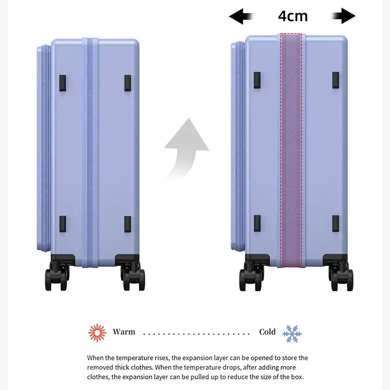 valise de voyage à ouverture latérale 2025 – nouvelle grande capacité, multifonctionnelle, extensible, bagage à main 20 pouces