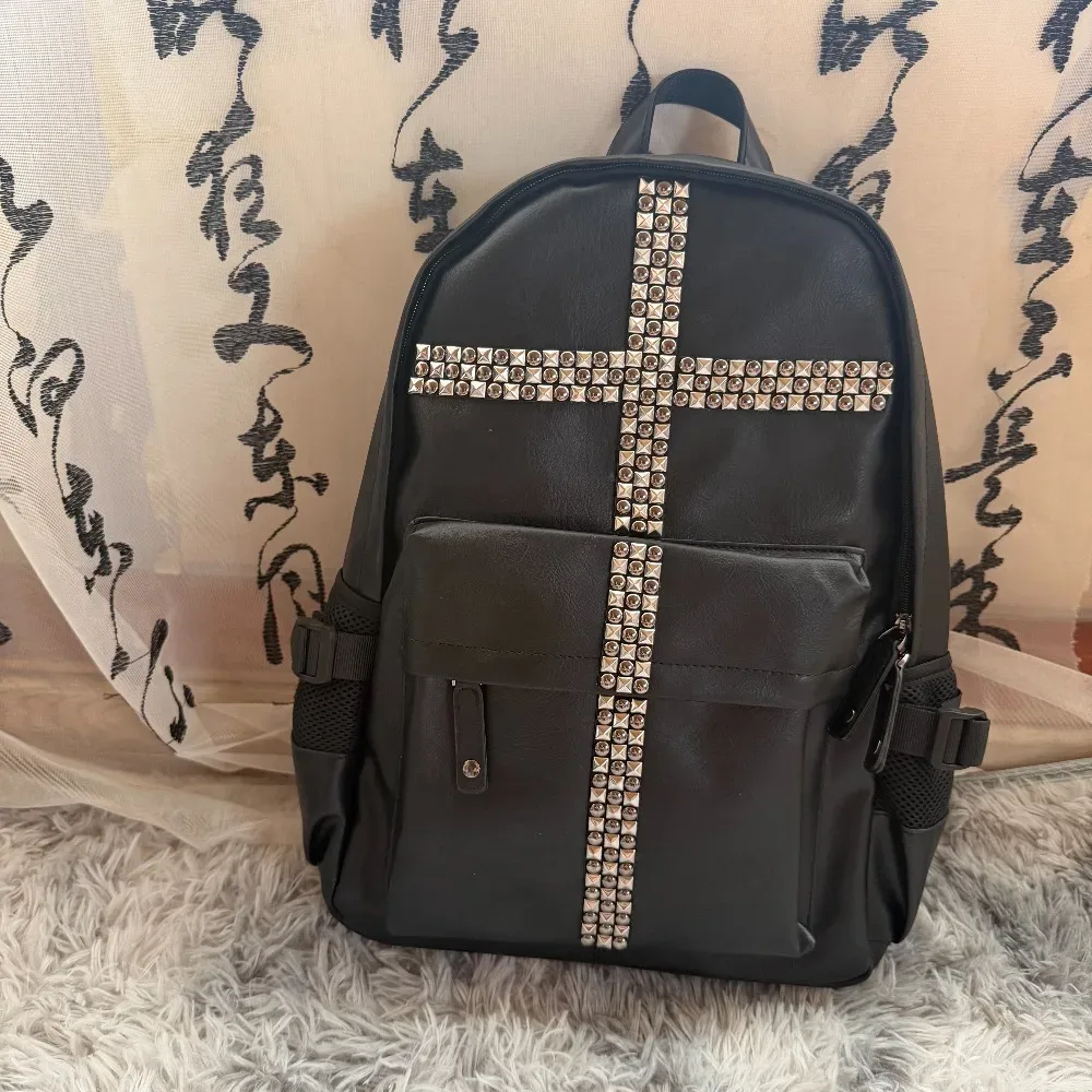 sac à dos punk original avec rivets et balles, pour hommes et femmes, noir, style rock, pour étudiants
