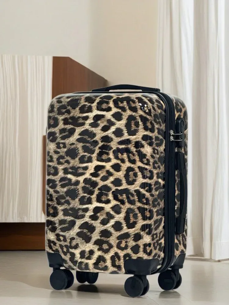 bagage imprimé léopard pour femme 20 pouces-boîtier de chariot à roulettes silencieux, valise à main à motif a