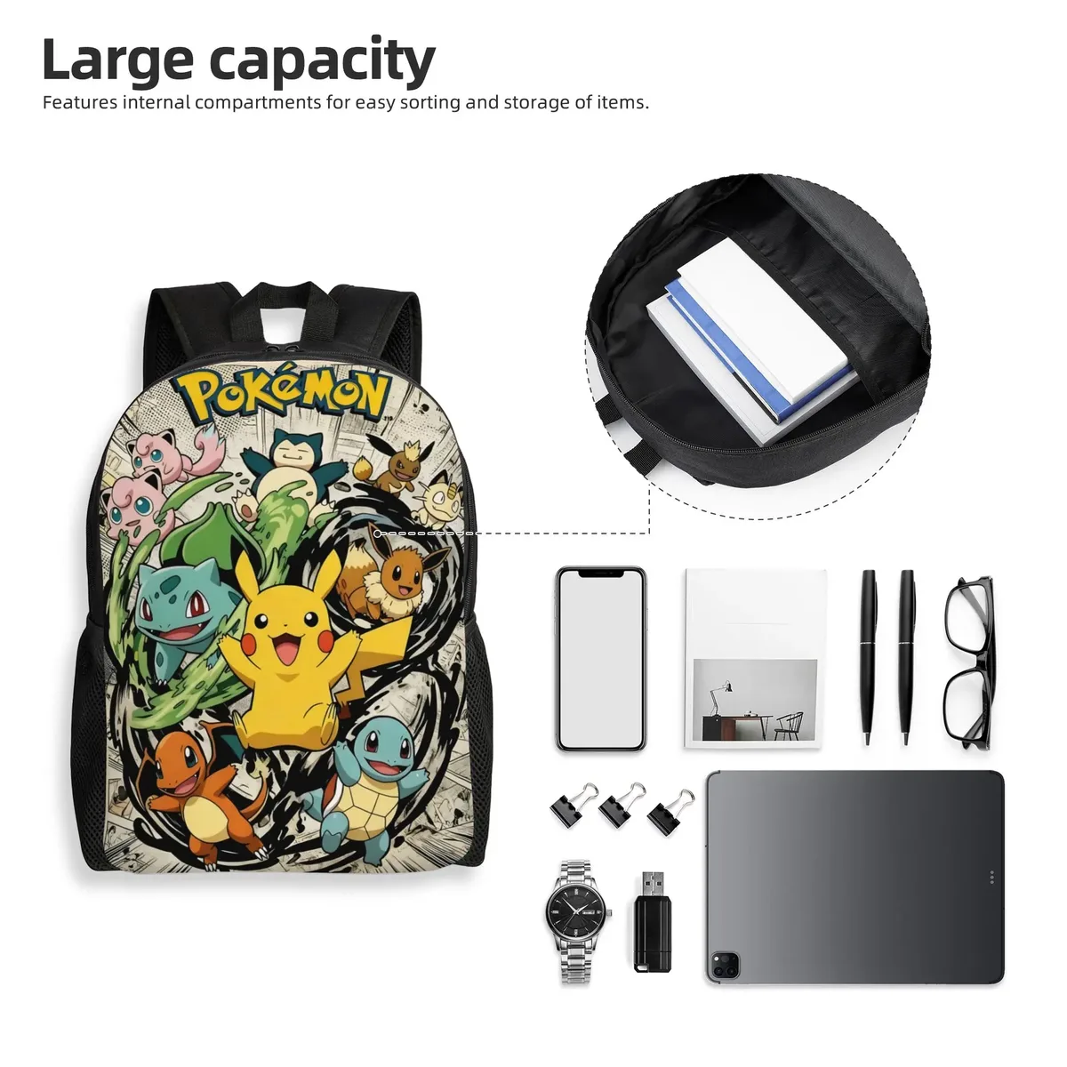 sacs à dos tendance, sac à dos pokemon, sac à dos de jour, mochila, sac à dos robuste pour l'extérieur