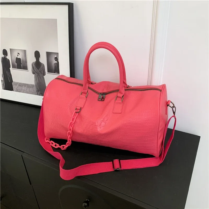 sacs de voyage légers en pu solide pour femmes, grande capacité, sac à main de fitness doux à la mode, sac à bandoulière pour courtes distance
