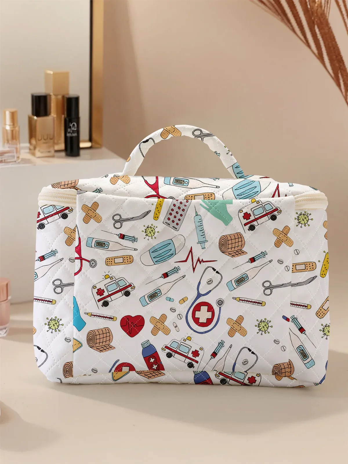 1 pièce, cosmétiques de voyage portables avec motifs de fournitures médicales, sacs de rangement de voyage de grande capacité, sacs de maquillage mignons et élégants