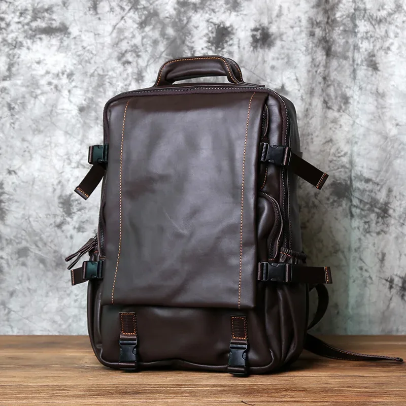 sac à dos en cuir pour hommes, couche supérieure en cuir, loisirs, business, voyage, grande capacité, ordinateur, cartable pour femmes, nzpj