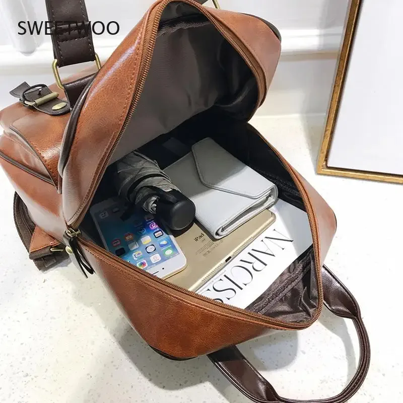 sacs à dos antivol pour femmes, sacs d'école marron pour adolescentes, sac à dos en cuir pour ordinateur portable vintage, grand sac à dos de voyage imperméable