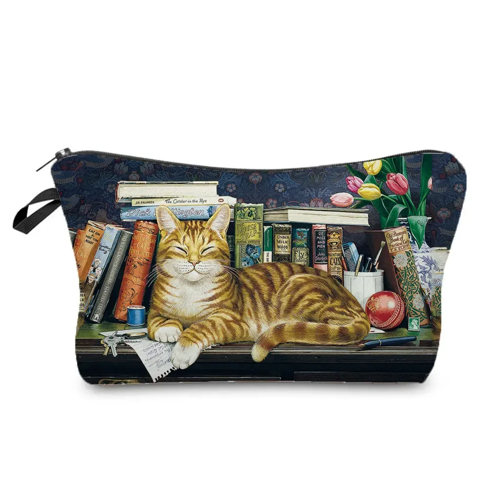 trousse de maquillage imprimée chat pour femme, peinture à l'huile, mode rétro, sacs à cosmétiques, haute qualité, étuis à crayons, sac cadeau portable, offre spéciale