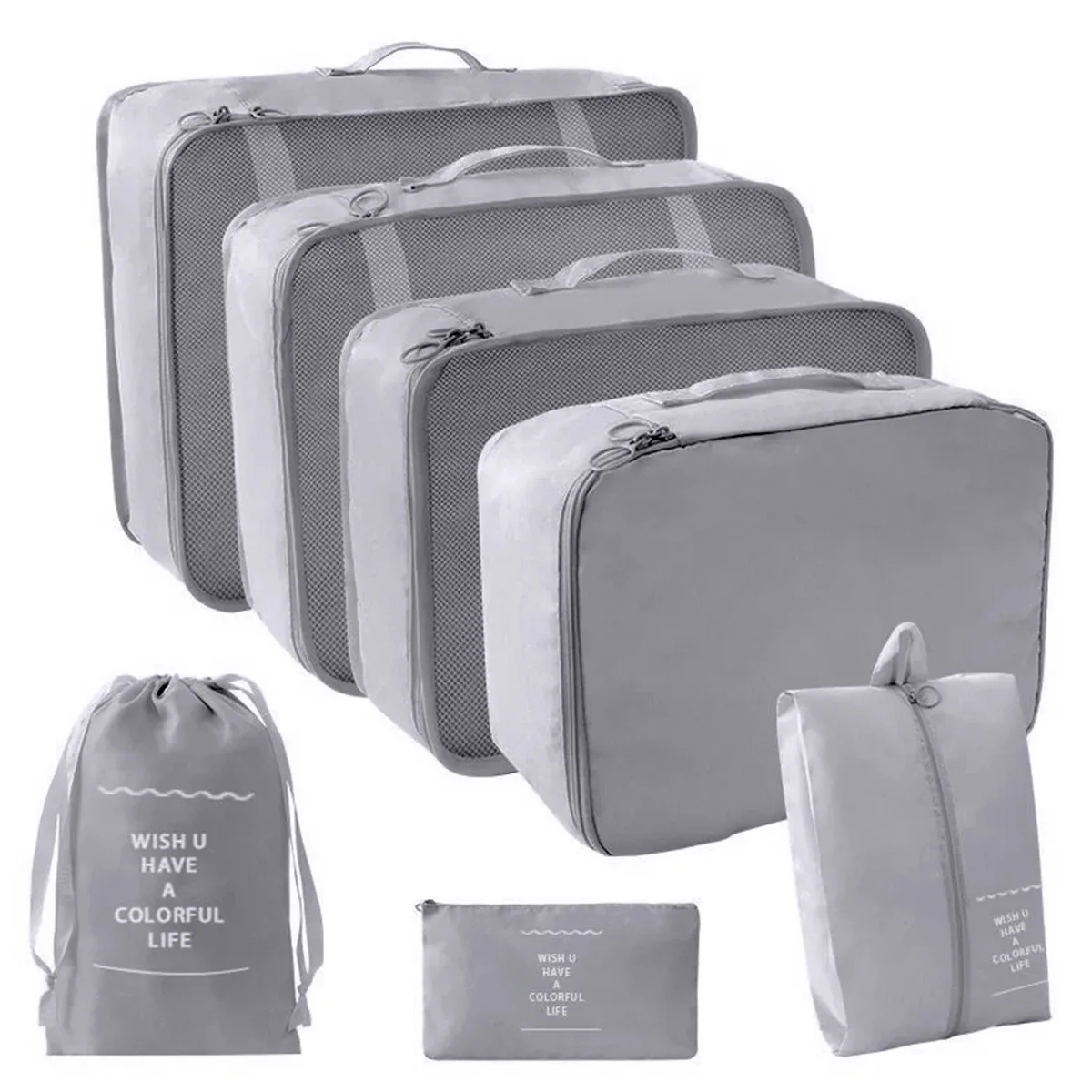 7 pièces/ensemble organisateur de voyage sacs de rangement valise emballage cubes ensemble étuis portable bagages vêtements chaussure bien rangé pochette pliante.-zmt
