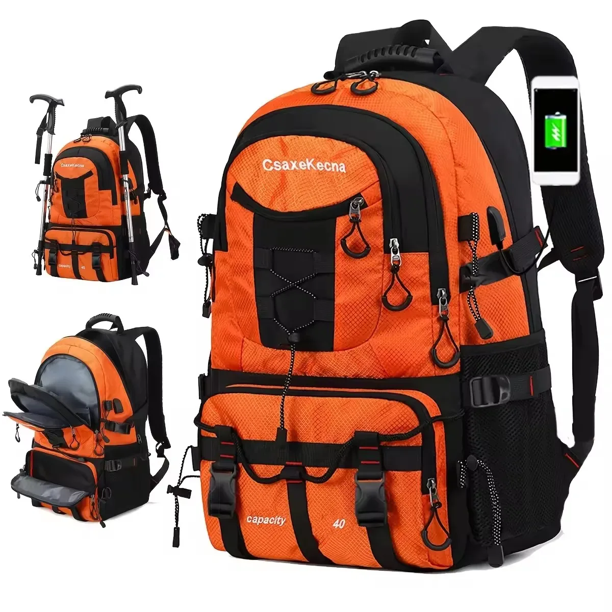 Sac à dos de grande capacité, sac professionnel pour la randonnée et l'alpinisme, sac de voyage léger et imperméable, interface USB