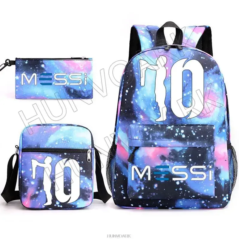 sac à dos super stars messi pour enfants, football, école, voyage, ordinateur portable, adolescents, étudiants, femmes, hommes, 3 pièces