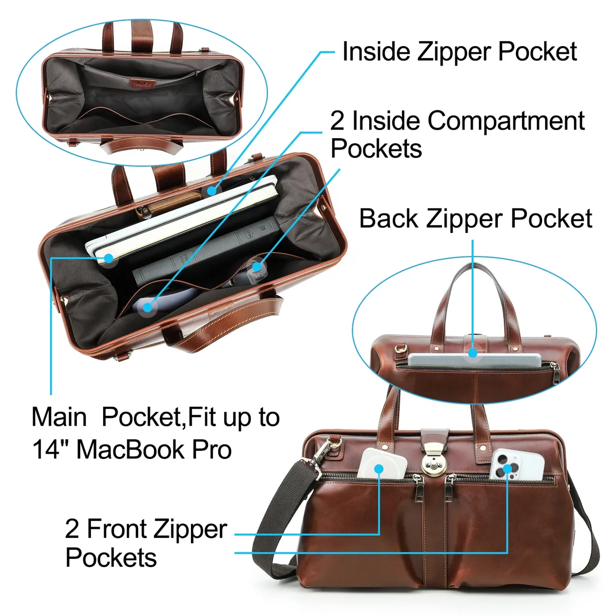 contact's – sacs d'affaires en cuir véritable pour hommes, porte-documents à cadre métallique, sacs à bandoulière, sacoche en cuir, sac fourre-tout pour ordinateur portable 14 pouces