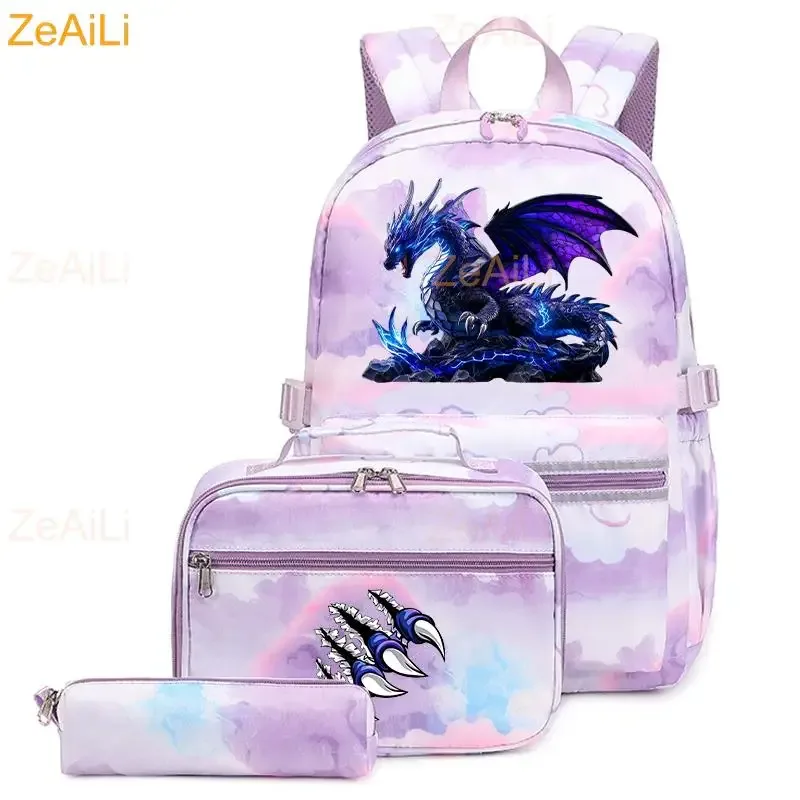 lot de 3 sacs à dos mignons pour étudiants et adolescents, motif patte de chien et chat, couleur violette, avec sac à déjeuner, sac de voyage coloré, sacs d'école pour garçons et filles, ensembles de mochilas