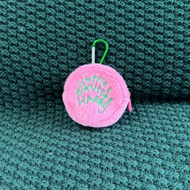 portefeuille portable en peluche rose à pois, mini porte-monnaie, organisateur de câbles d'écouteurs, pochette de rangement en forme de gâteau