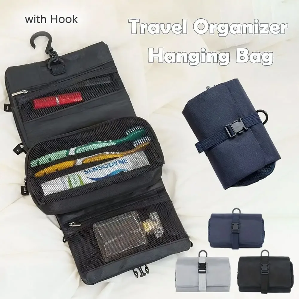 Trousse de Toilette Pliable avec Crochet 3-en-1, Sac de Rangement Cosmétique Amovible Grande Capacité, Sac de Voyage Imperméable pour la Maison