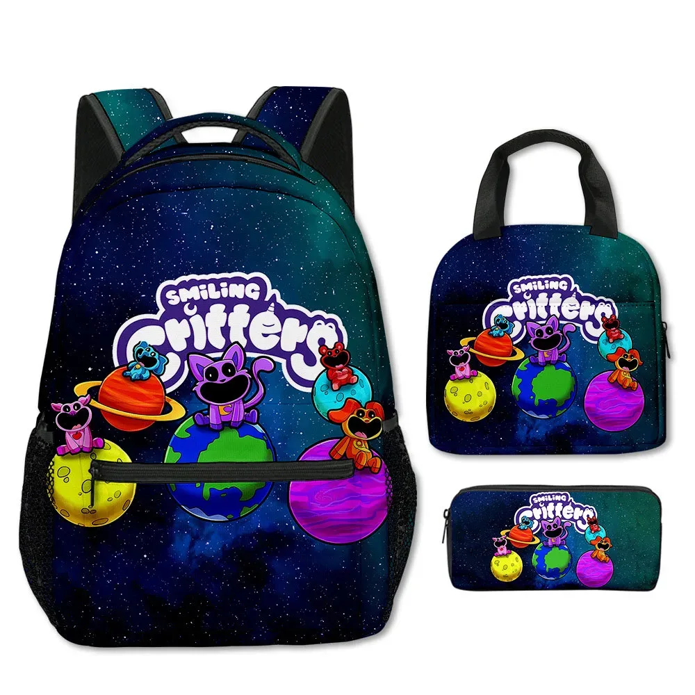 dessin animé nouveauté cool cristes souriants impression 3d 3 pièces/ensemble sacs d'école pour étudiants sac à dos pour ordinateur portable sac à déjeuner à bandoulière trousse à crayons