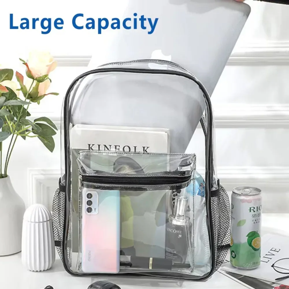 sac à dos transparent en pvc transparent, grande capacité, sangle à coussin d'air, imperméable, résistant à l'usure, sac d'école unisexe pour enfants, pour voyage